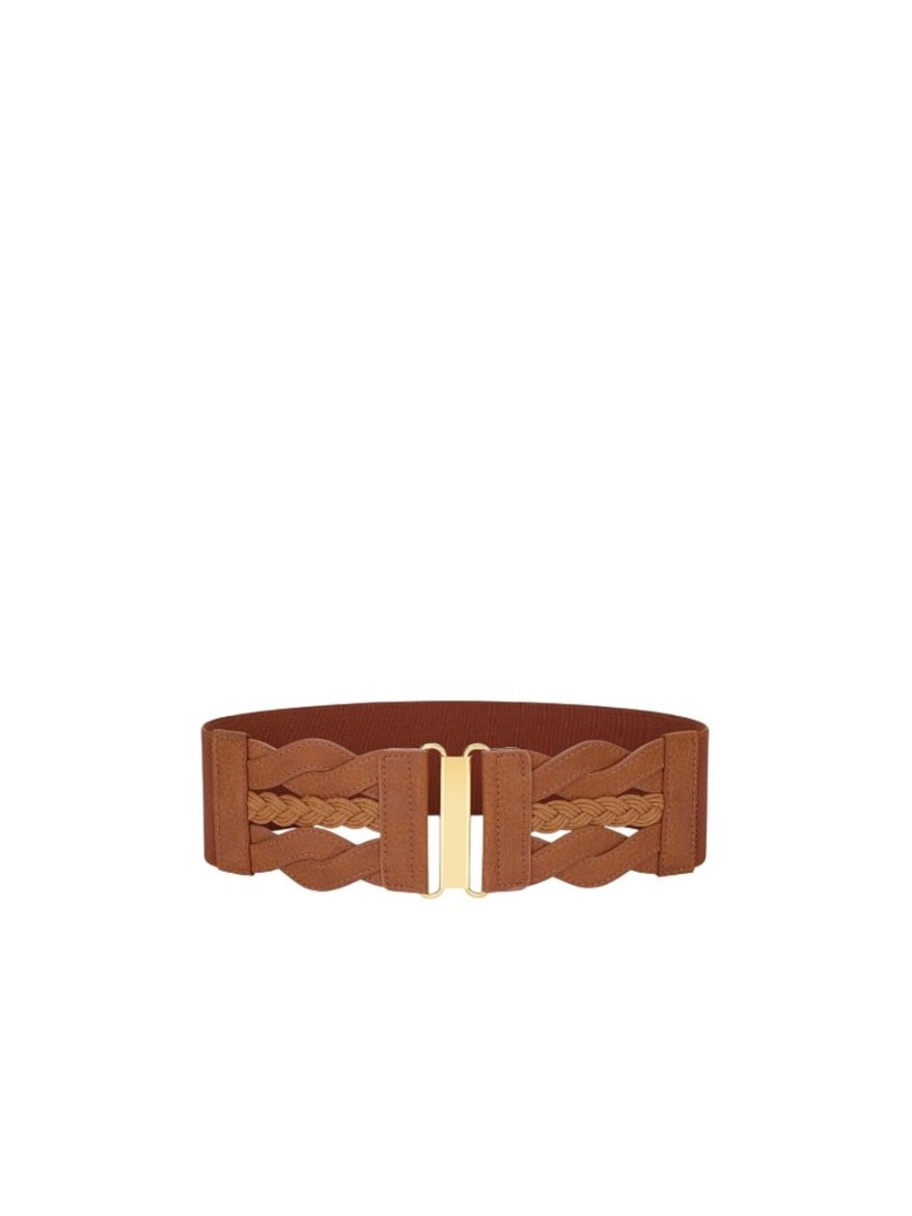 Womens Gold Elastic Waist Belt With Braided Faux Leather Accent & Metal Clasp - Picture 10 of 10
